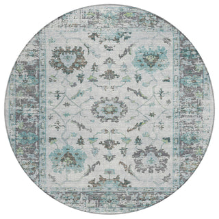 Piper Looms Chantille Border ACN1976 Teal Machine Washable Area Rug Round Main Image