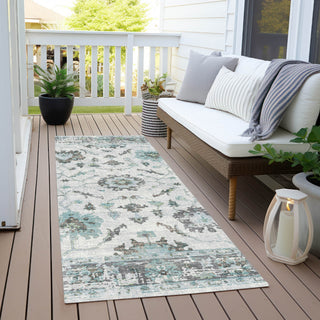 Piper Looms Chantille Border ACN1976 Teal Machine Washable Area Rug Runner Outdoor Lifestyle Image Feature