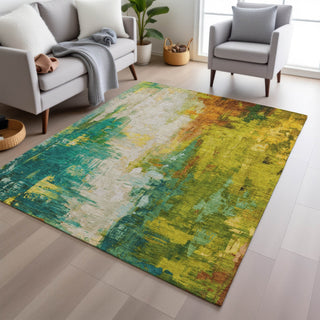 Piper Looms Chantille Abstract ACN1977 Green Machine Washable Area Rug Lifestyle Image Feature
