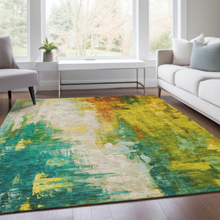 Piper Looms Chantille Abstract ACN1977 Green Machine Washable Area Rug Lifestyle Image Feature