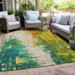 Piper Looms Chantille Abstract ACN1977 Green Machine Washable Area Rug Outdoor Lifestyle Image Feature