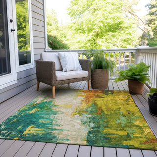 Piper Looms Chantille Abstract ACN1977 Green Machine Washable Area Rug Outdoor Lifestyle Image Feature