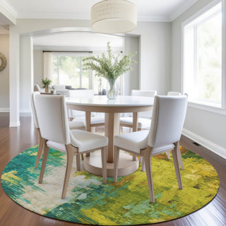 Piper Looms Chantille Abstract ACN1977 Green Machine Washable Area Rug Round Lifestyle Image Feature