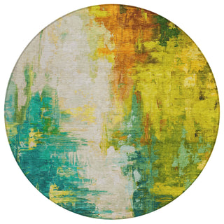 Piper Looms Chantille Abstract ACN1977 Green Machine Washable Area Rug Round Main Image