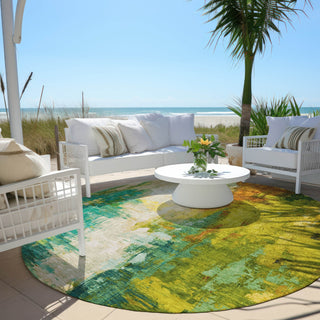Piper Looms Chantille Abstract ACN1977 Green Machine Washable Area Rug Round Outdoor Lifestyle Image Feature