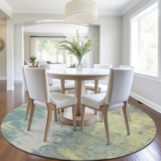 Piper Looms Chantille Abstract ACN1977 Seafoam Machine Washable Area Rug Round Lifestyle Image Feature