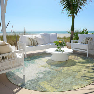 Piper Looms Chantille Abstract ACN1977 Seafoam Machine Washable Area Rug Round Outdoor Lifestyle Image Feature