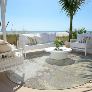 Piper Looms Chantille Abstract ACN1977 Tan Machine Washable Area Rug Round Outdoor Lifestyle Image Feature