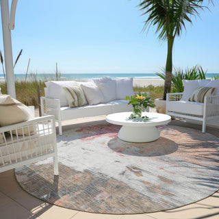 Piper Looms Chantille Abstract ACN1978 Salmon Machine Washable Area Rug Round Outdoor Lifestyle Image Feature
