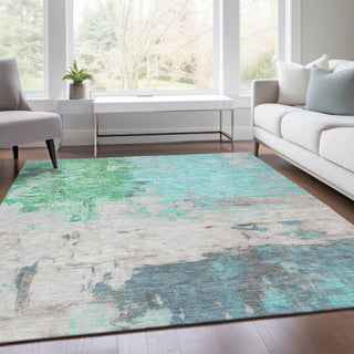 Piper Looms Chantille Abstract ACN1978 Teal Machine Washable Area Rug Lifestyle Image Feature