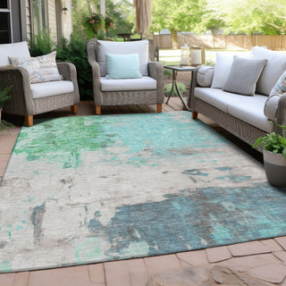 Piper Looms Chantille Abstract ACN1978 Teal Machine Washable Area Rug Outdoor Lifestyle Image Feature