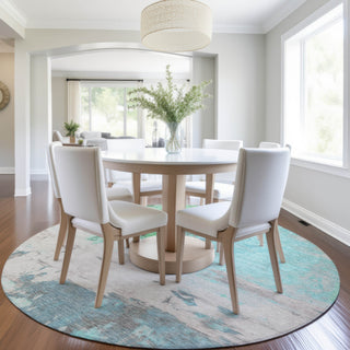 Piper Looms Chantille Abstract ACN1978 Teal Machine Washable Area Rug Round Lifestyle Image Feature