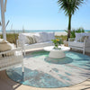 Piper Looms Chantille Abstract ACN1978 Teal Machine Washable Area Rug Round Outdoor Lifestyle Image Feature