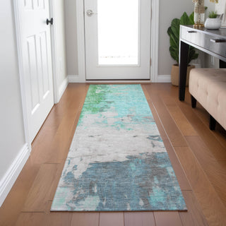 Piper Looms Chantille Abstract ACN1978 Teal Machine Washable Area Rug Runner Lifestyle Image Feature