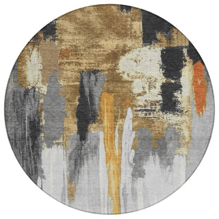 Piper Looms Chantille Abstract ACN1979 Black Machine Washable Area Rug Round Main Image