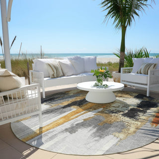 Piper Looms Chantille Abstract ACN1979 Black Machine Washable Area Rug Round Outdoor Lifestyle Image Feature