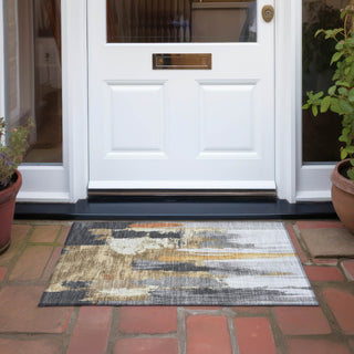 Piper Looms Chantille Abstract ACN1979 Black Machine Washable Area Rug Scatter Outdoor Lifestyle Image Feature