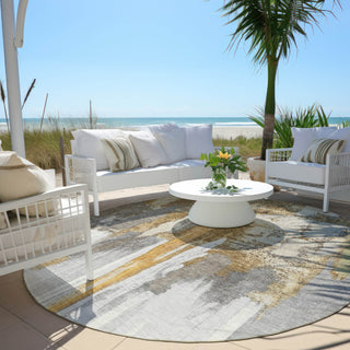Piper Looms Chantille Abstract ACN1979 Ivory Machine Washable Area Rug Round Outdoor Lifestyle Image Feature