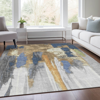 Piper Looms Chantille Abstract ACN1979 Navy Machine Washable Area Rug Lifestyle Image Feature