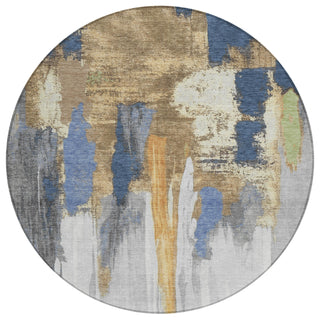 Piper Looms Chantille Abstract ACN1979 Navy Machine Washable Area Rug Round Main Image