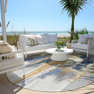Piper Looms Chantille Abstract ACN1979 Navy Machine Washable Area Rug Round Outdoor Lifestyle Image Feature