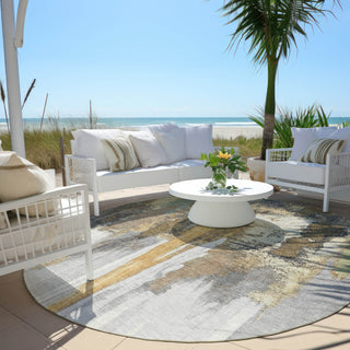 Piper Looms Chantille Abstract ACN1979 Taupe Machine Washable Area Rug Round Outdoor Lifestyle Image Feature