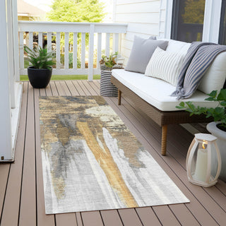 Piper Looms Chantille Abstract ACN1979 Taupe Machine Washable Area Rug Runner Outdoor Lifestyle Image Feature
