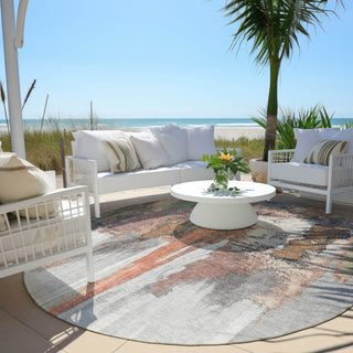 Piper Looms Chantille Abstract ACN1979 Terracotta Machine Washable Area Rug Round Outdoor Lifestyle Image Feature