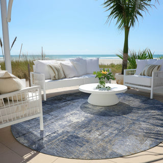 Piper Looms Chantille Abstract ACN1980 Navy Machine Washable Area Rug Round Outdoor Lifestyle Image Feature