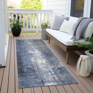 Piper Looms Chantille Abstract ACN1980 Navy Machine Washable Area Rug Runner Outdoor Lifestyle Image Feature