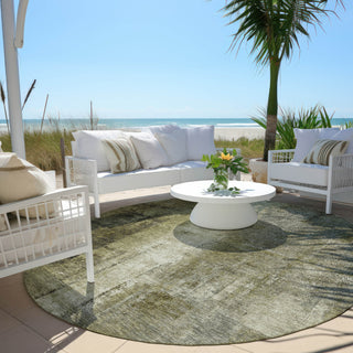 Piper Looms Chantille Abstract ACN1980 Olive Machine Washable Area Rug Round Outdoor Lifestyle Image Feature