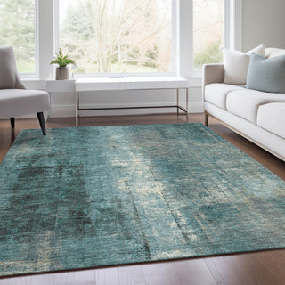 Piper Looms Chantille Abstract ACN1980 Teal Machine Washable Area Rug Lifestyle Image Feature