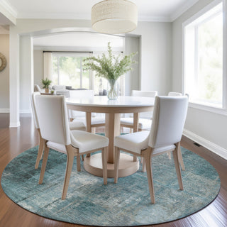 Piper Looms Chantille Abstract ACN1980 Teal Machine Washable Area Rug Round Lifestyle Image Feature