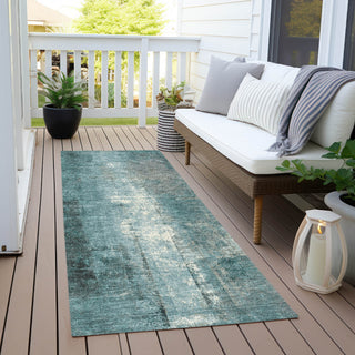 Piper Looms Chantille Abstract ACN1980 Teal Machine Washable Area Rug Runner Outdoor Lifestyle Image Feature