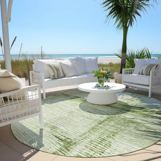 Piper Looms Chantille Stripes ACN1981 Aloe Machine Washable Area Rug Round Outdoor Lifestyle Image Feature