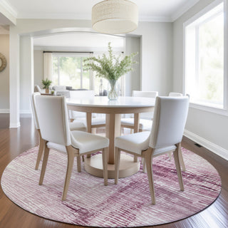 Piper Looms Chantille Stripes ACN1981 Blush Machine Washable Area Rug Round Lifestyle Image Feature