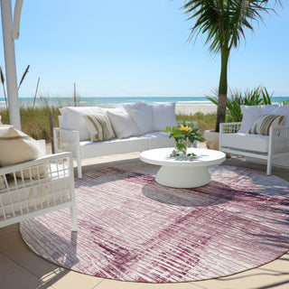 Piper Looms Chantille Stripes ACN1981 Blush Machine Washable Area Rug Round Outdoor Lifestyle Image Feature