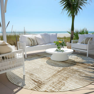Piper Looms Chantille Stripes ACN1981 Ivory Machine Washable Area Rug Round Outdoor Lifestyle Image Feature