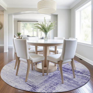 Piper Looms Chantille Stripes ACN1981 Lavender Machine Washable Area Rug Round Lifestyle Image Feature