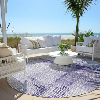 Piper Looms Chantille Stripes ACN1981 Lavender Machine Washable Area Rug Round Outdoor Lifestyle Image Feature