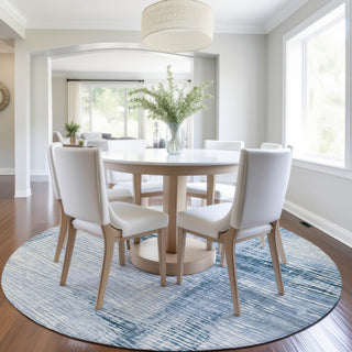Piper Looms Chantille Stripes ACN1981 Sky Machine Washable Area Rug Round Lifestyle Image Feature