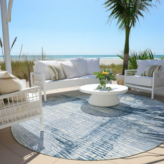 Piper Looms Chantille Stripes ACN1981 Sky Machine Washable Area Rug Round Outdoor Lifestyle Image Feature