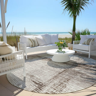 Piper Looms Chantille Stripes ACN1981 Taupe Machine Washable Area Rug Round Outdoor Lifestyle Image Feature