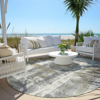 Piper Looms Chantille Abstract ACN1982 Beige Machine Washable Area Rug Round Outdoor Lifestyle Image Feature