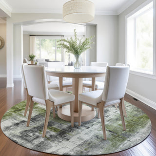Piper Looms Chantille Abstract ACN1982 Olive Machine Washable Area Rug Round Lifestyle Image Feature
