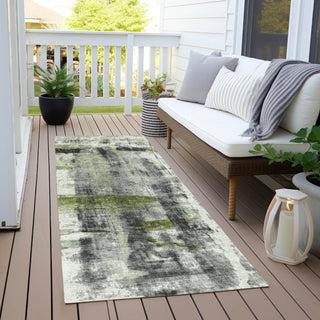Piper Looms Chantille Abstract ACN1982 Olive Machine Washable Area Rug Runner Outdoor Lifestyle Image Feature