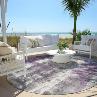 Piper Looms Chantille Abstract ACN1982 Purple Machine Washable Area Rug Round Outdoor Lifestyle Image Feature