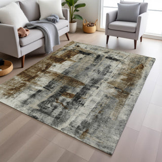 Piper Looms Chantille Abstract ACN1982 Taupe Machine Washable Area Rug Lifestyle Image Feature