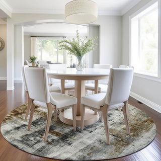 Piper Looms Chantille Abstract ACN1982 Taupe Machine Washable Area Rug Round Lifestyle Image Feature