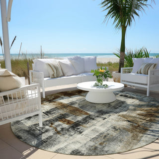 Piper Looms Chantille Abstract ACN1982 Taupe Machine Washable Area Rug Round Outdoor Lifestyle Image Feature